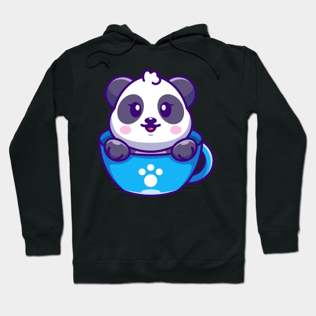 Cute panda on cup coffee cartoon Hoodie by Wawadzgnstuff